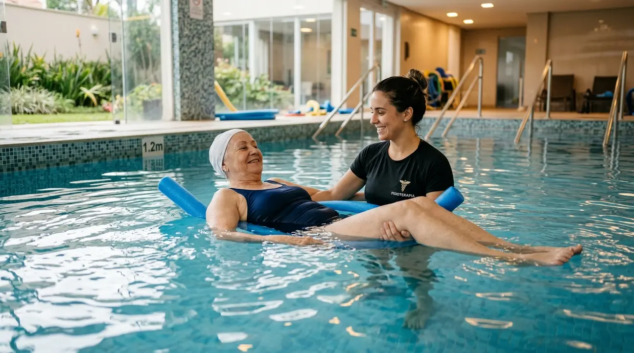 Hidroterapia em piscina aquecida para alívio de dores e reabilitação no Espaço Vitali