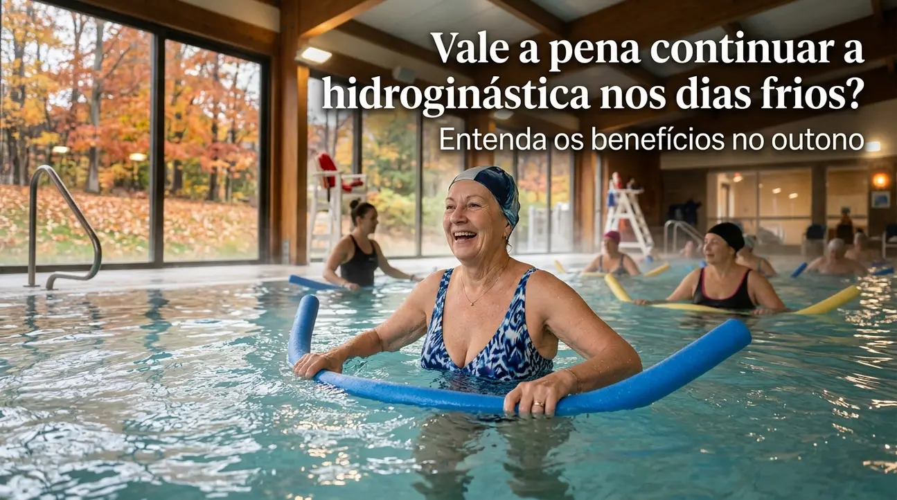Pessoas fazendo hidroginástica nos dias frios em piscina aquecida do Espaço Vitali