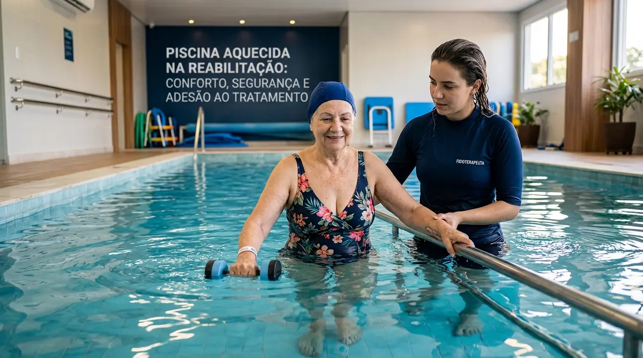 Piscina aquecida utilizada na reabilitação para maior conforto e segurança.
